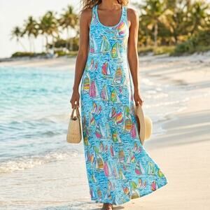 Lilly pulitzer Treena Maxi dress you Gotta regatta sailboat sea print long dress